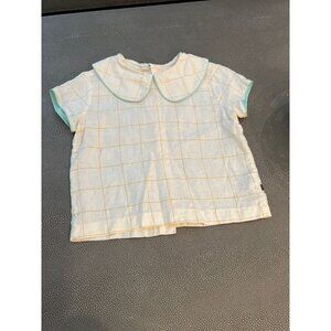 Oeuf Linen Cream Blouse With Yellow Check And Blue Trim 2/3 EUC